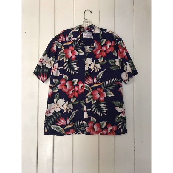 Ky’s Men’s Button Front Hawaiian Shirt Blue Unsized M/L? SEE DESCRIPTION - Picture 1 of 5